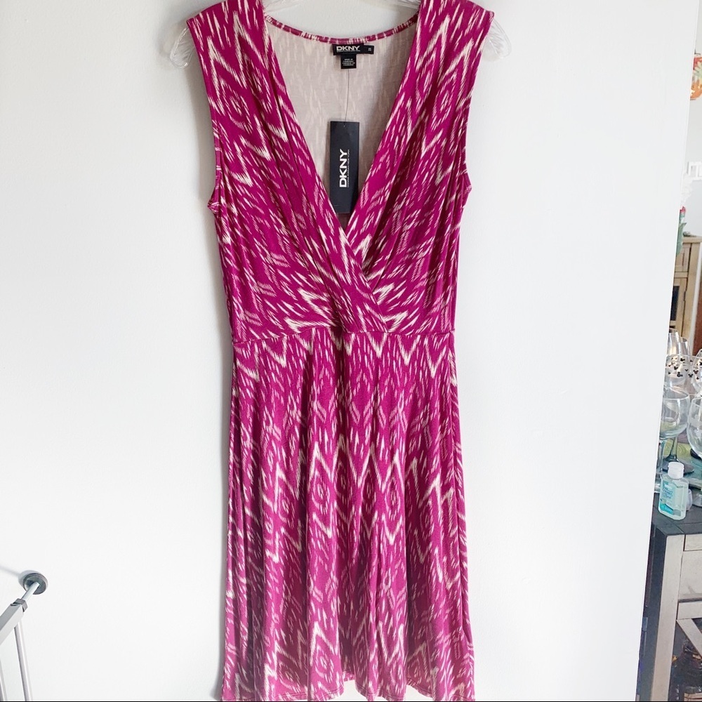DKNY Pink and White Sleeveless A-line Dress Size XS NWT